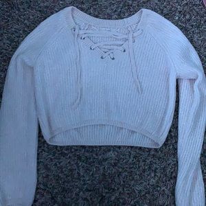 cropped sweater with ties in front